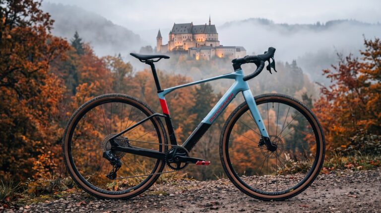 Mondraker Dusty RR vor Burg Vianden im Morgennebel