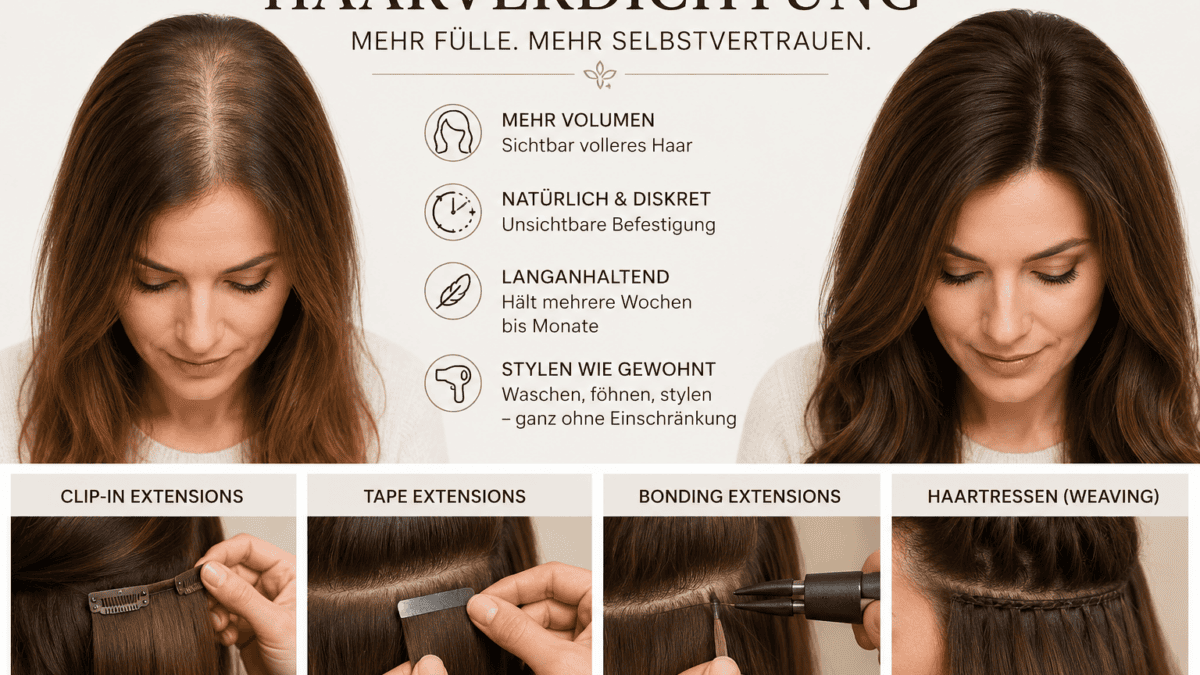 Haarverdichtung: Übersicht über Clip-in, Tape, Bonding und Haartressen für mehr Volumen