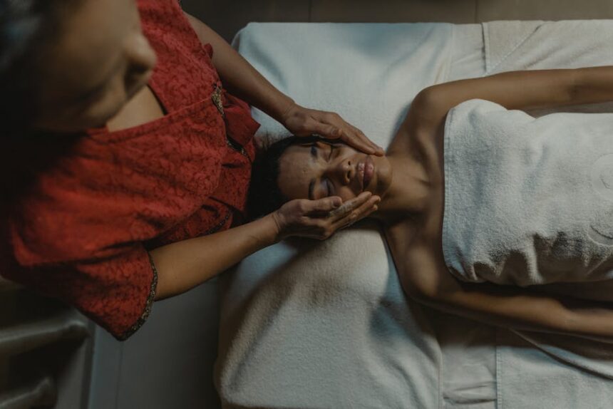 mediterana bergisch gladbach - A woman enjoying a relaxing massage therapy session at a spa, promoti