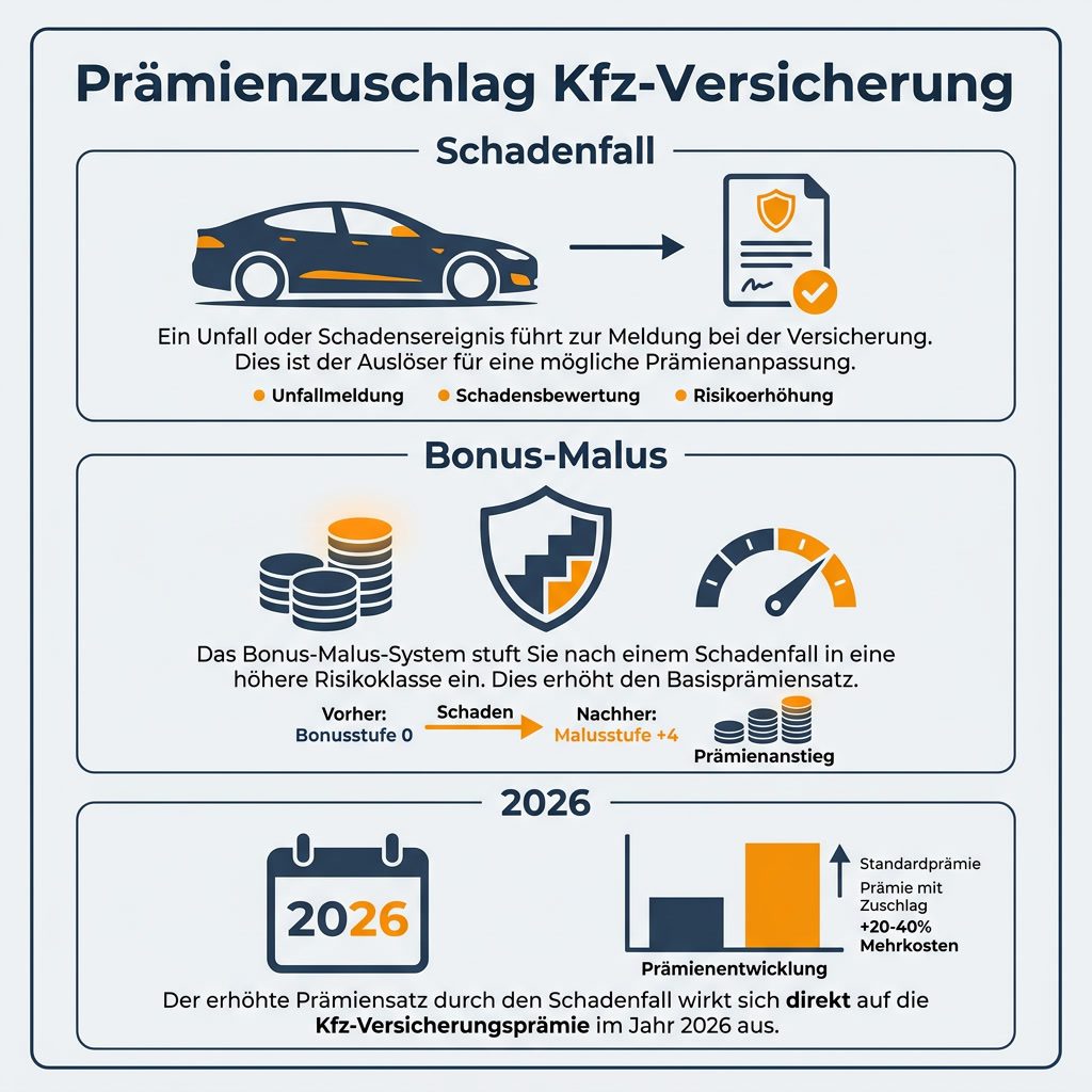 Infografik zu Ursachen und Folgen eines Prämienzuschlags bei der Kfz-Versicherung in der Schweiz