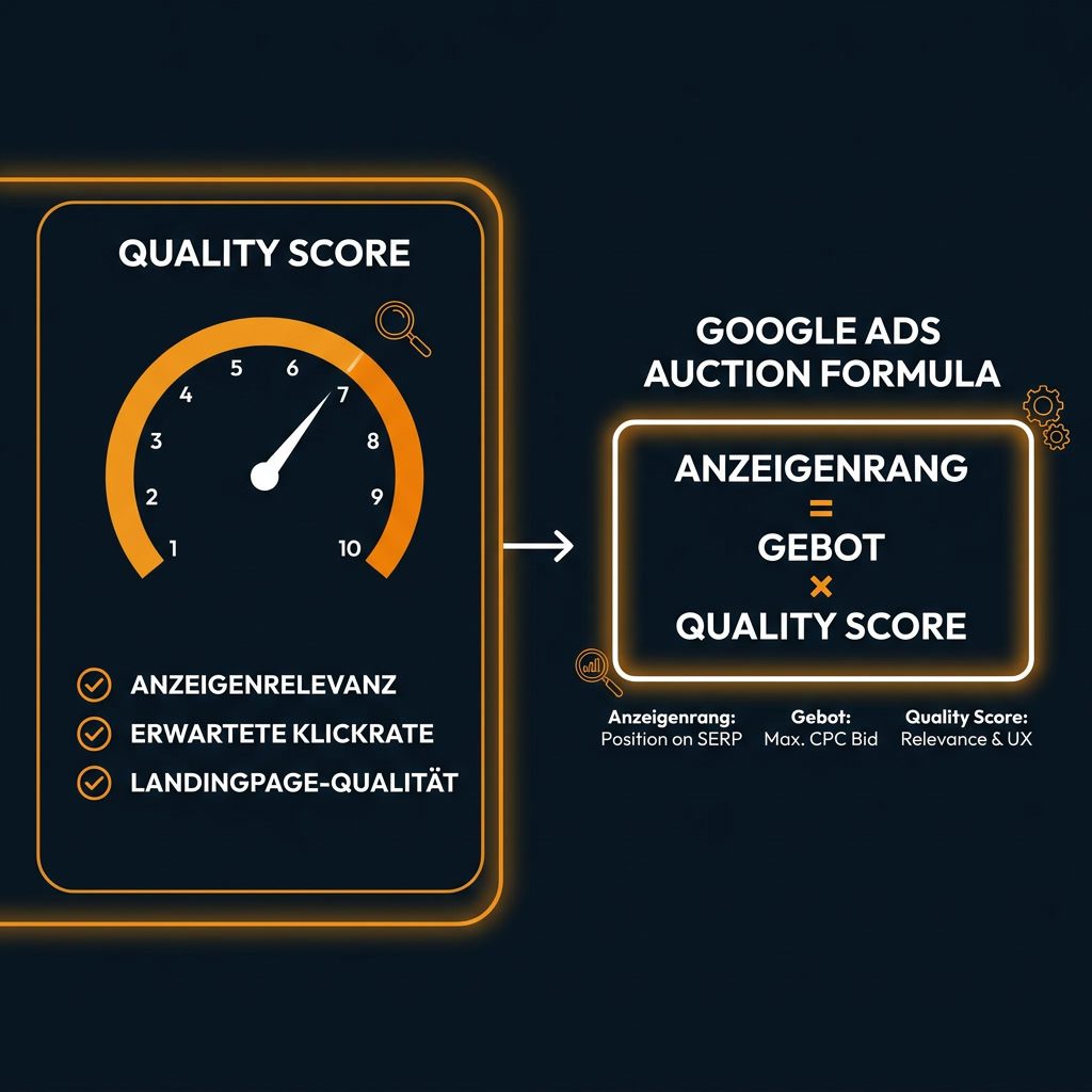 Google Ads Auktion und Quality Score Infografik