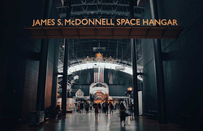 universum bremen - Interior view of the James S. McDonnell Space Hangar featuring a showcased spacec